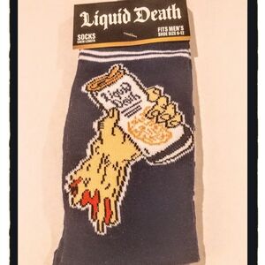 ☠️ Liquid Death ☠️ (Blue) Novelty Crew Socks Fits Men's Shoe Size 6 - 12  *NWT*